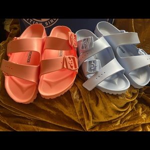 Selling both Blue and pink Birkenstock sandals